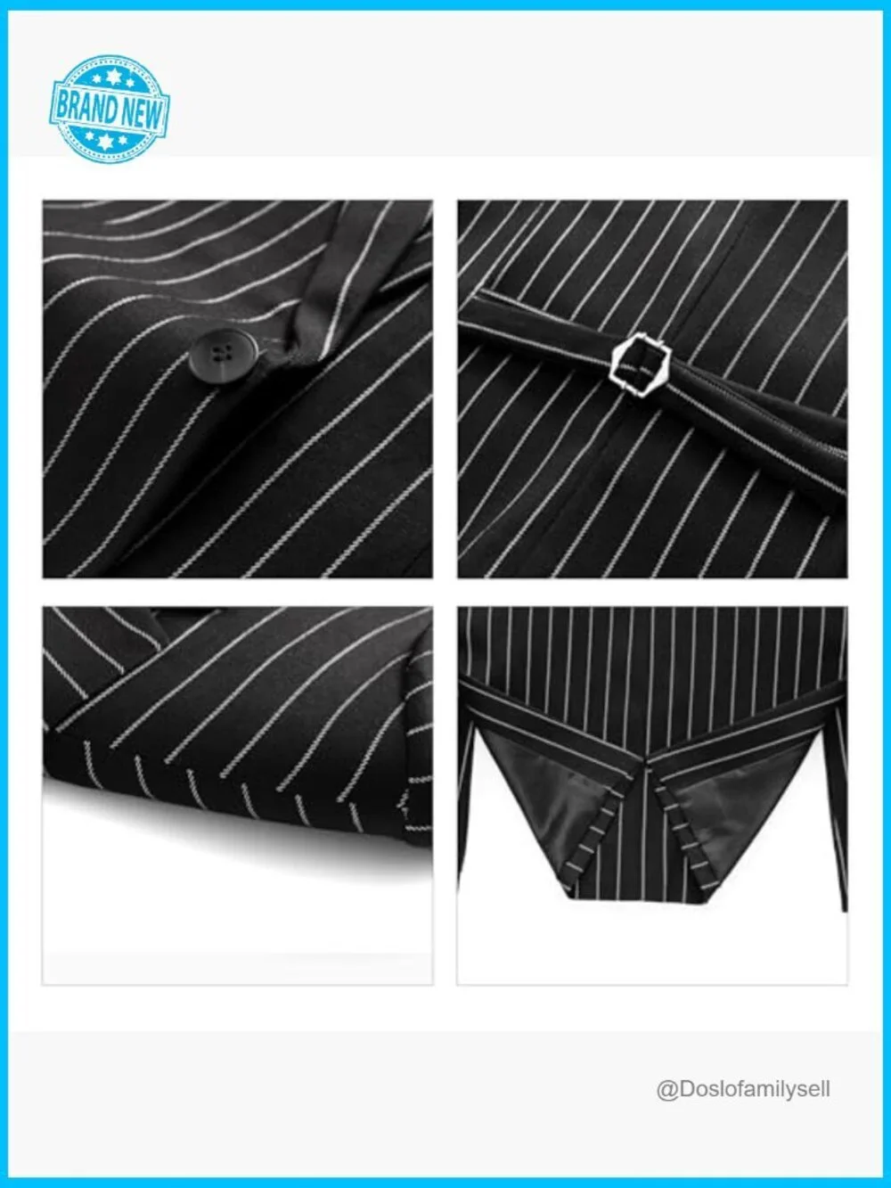 Slim Fit Pinstripe Suit Set Classic Elegant Formal Tuxedo Jacket Vest Pants